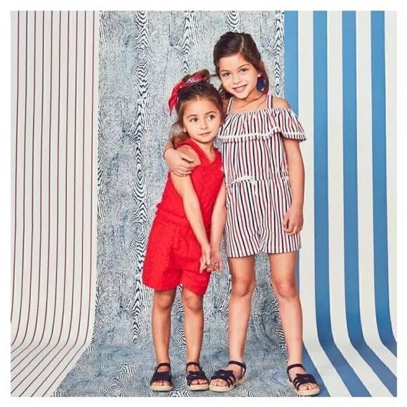 Janie and Jack STRIPED COLD SHOULDER ROMPER Red white and blue - Picture 1 of 6